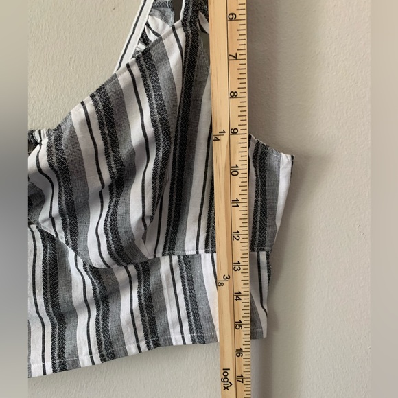 NEW Express Black White Stripe Cotton Ruffle Knot Crop Top Size Large Coastal - Picture 14 of 14